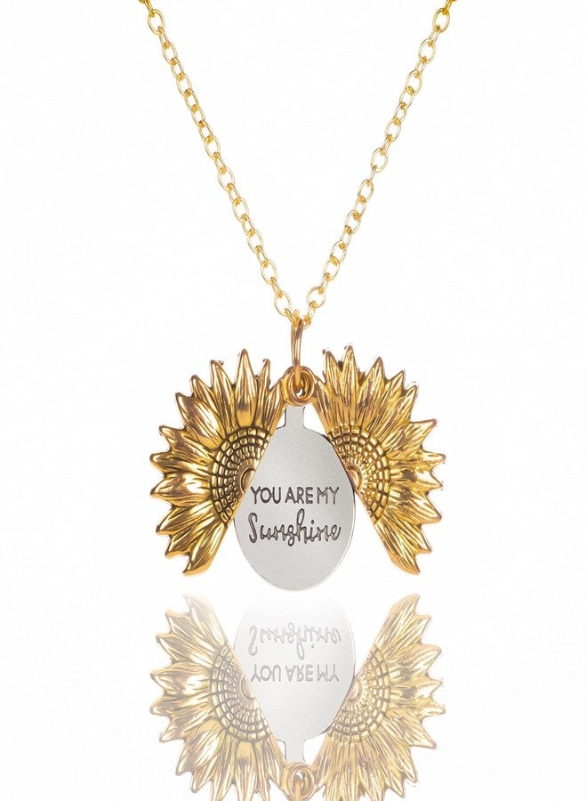 BELLA GLOBE You are My Sunshine Music Box with You are My Sunshine Sunflower Necklace Gift for Women Mom Grandma Daughter Sunflower Pendant Necklace in Wind Up Wood Jewelry Music Box - Image 2